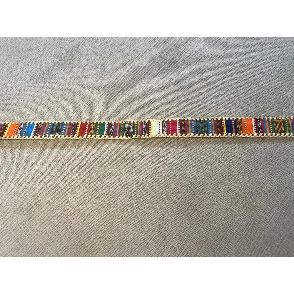 Woven Stripe Belt Womens 32 Multicolor Fabric Trim Faux Leather Boho Western